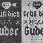 Pixel Art, Mosaik, Sticker, "Grüß dich mei Guder' Logo schwarz / weiß